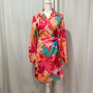 Multi-color Tropical Wrap Dress